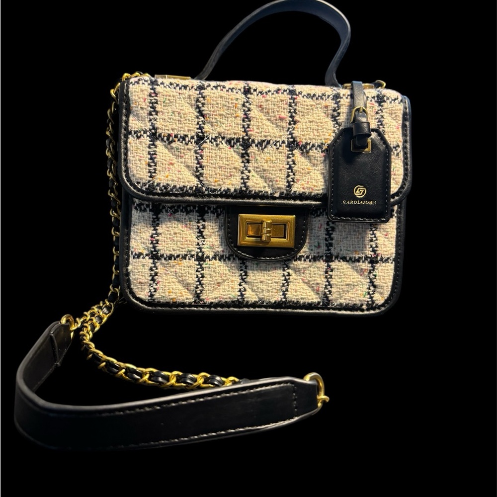Chic Cream Checkered Crossbody Bag